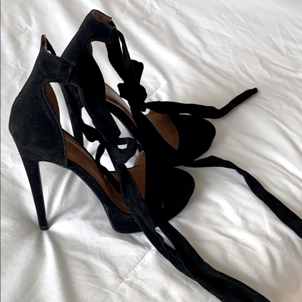 Strappy Black Velvet Heels